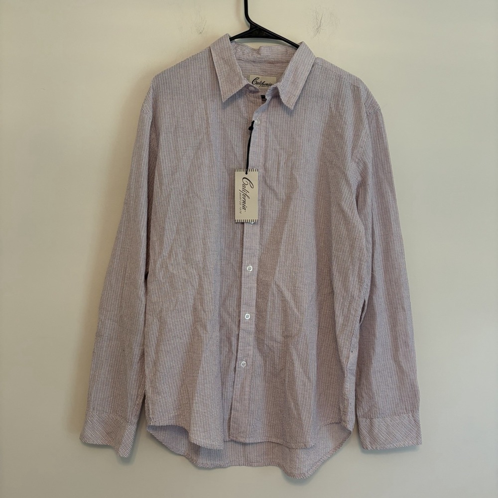 NWT California Shirt Co L White Button Down Shirt Checkered Casual Preppy